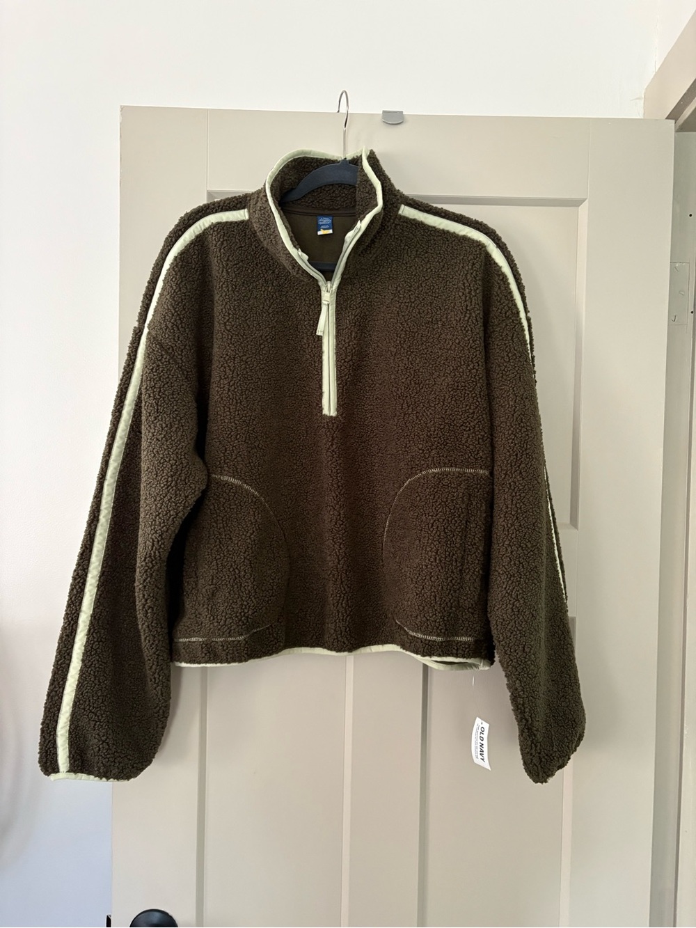 Old Navy Brown Sherpa Quarter-Zip Pullover with Cream Trim